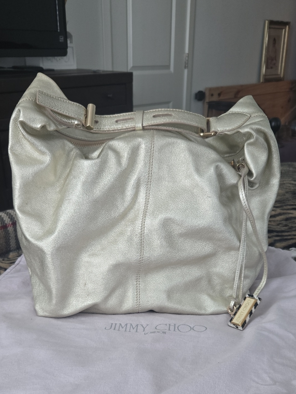 Jimmy Choo Metallic Gold Leather Hobo Bag
